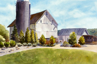 Lorrie Herman - watercolor "Sunny Side Barns"