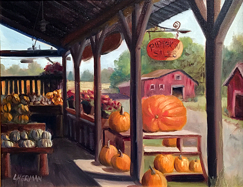 Lorrie Herman "Pumpkin Sales" plein air oil